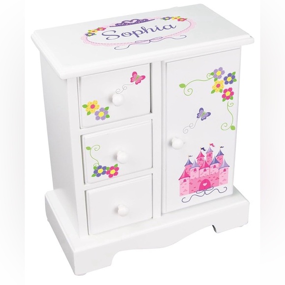 Personalized Musical Jewelry Box Amoire Tall Wood Organizer Chest for Girls - Picture 1 of 16